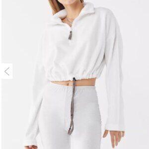 Urban Outfitters Angela Cropped Fleece 1/2 Zip Pullover Sweater - Small in White